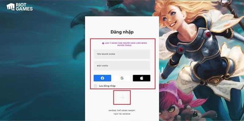 Lien ket ACC LMHT cần đáp ứng điều kiện gì? Các bước chuyển đổi? 8 Nhập tên đăng nhập và mật khẩu để tạo tài khoản Riot mới
